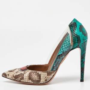 Pre Owned Aquazzura Multicolor Watersnake Leather and PVC Pointed Toe Pumps Size 38