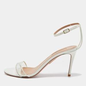 Pre Owned Aquazzura White Leather and PVC Ankle Strap Sandals Size 38.5