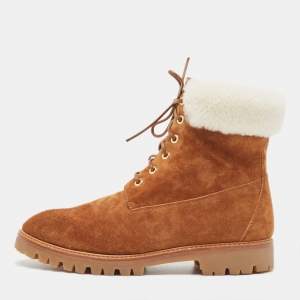 Aquazzura Brown/Off-white Suede and Fur Heilbrunner Ankle Boots Size 38.5