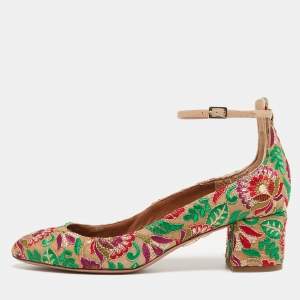 Pre Owned Aquazzura Multicolor Leather and Mesh Embroidered Christy Pumps Size 36.5