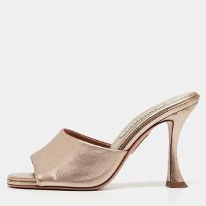 Pre Owned Aquazzura Metallic Leather Open Toe Slide Sandals Size 36