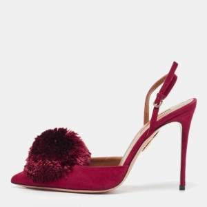 Aquazzura Burgundy Suede Powder Puff Pointed Toe Slingback Pumps Size 38