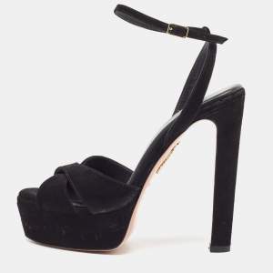 Pre Owned Aquazzura Black Suede Ankle Strap Sandals Size 38