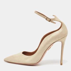 Aquazzura Gold/Gold Suede Dolce Vita Pointed Toe  Pumps Size 38.5
