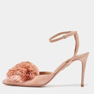 Aquazzura Pink Suede Powder Puff Pointed Toe Slingback Pumps Size 38.5