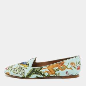 Aquazzura Multicolor Fabric Printed Loafers Size 41