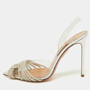 Aquazzura Transparent Crystal Embellished PVC Slingback Pumps Size 41