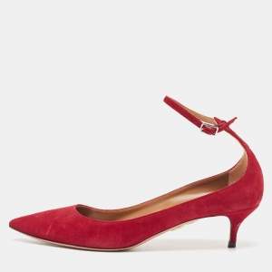Aquazzura Red Suede Pointed Toe Pumps Size 37.5