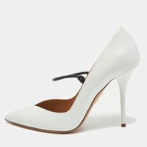 Pre Owned Aquazzura White Leather Mary Jane Pumps Size 40