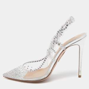 Pre Owned Aquazzura Transparent PVC and Crystal Embellished Heaven 105 Pump Size 37