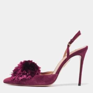Aquazzura Plum Suede Powder Puff Slingback Pumps Size 39.5