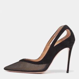 Pre Owned Aquazzura Black Suede and Mesh Shiva 105 Pumps Size 36