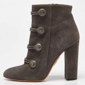 Aquazzura Grey Suede Detail Ankle Boots Size 37