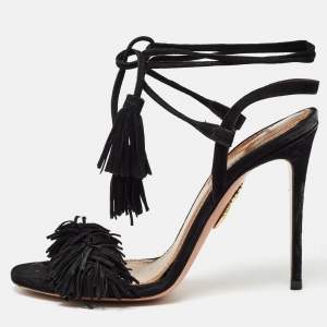 Pre Owned Aquazzura Black Suede Wild Thing Ankle Wrap Sandals Size 35