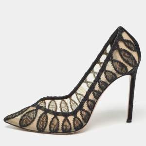 Pre Owned Aquazzura Black Lace and Suede After Dark Pumps Size 39