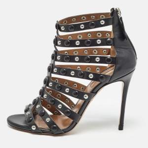 Aquazzura Black Leather Studded Gladiator Sandals Size 36