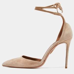 Pre Owned Aquazzura Beige Suede Heart Breaker Pumps Size 40.5