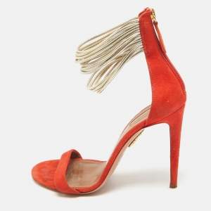 Pre Owned Aquazzura Orange Suede and Leather Ankle Strap Sandals Size 38.5