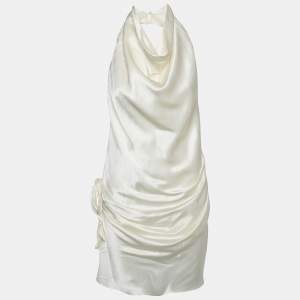 Pre Owned Arcina Ori Cream Satin Halter Neck Dress M
