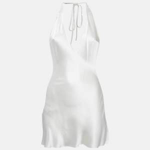 Pre Owned فستان آري يو أم آي حرير ساتان أبيض أتلا قصير مقاس صغير (سمول)