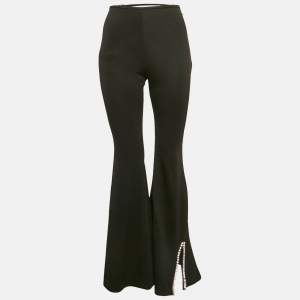 Pre Owned AREA Black Crystal Embellished Jersey Cut-Out Waist Flared Trousers S