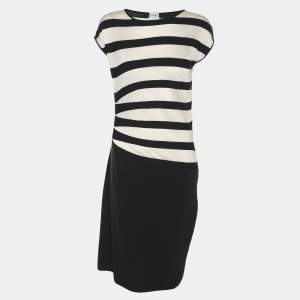 Pre Owned Armani Collezioni Dark Navy/White Stripe Stretch Knit Sleeveless Midi Dress M