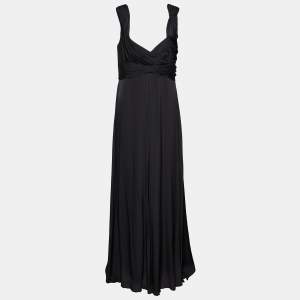 Armani Collezioni Black Draped Silk Sleeveless Gown XL