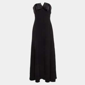 Armani Collezioni Black Silk Bow Detail Strapless Maxi Dress M