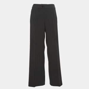 Armani Collezioni Black Pinstripe Regular Trousers L