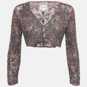 Pre Owned Armani Collezioni Purple Embellished Tulle Shrug S