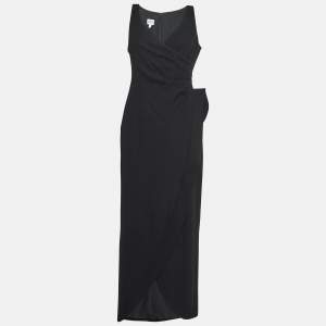 Armani Collezioni Black Crepe Pleated Faux Wrap Maxi Dress M