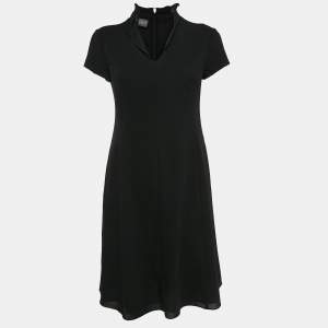 Armani Collezioni Black Crepe Wool Flared Short Dress XS