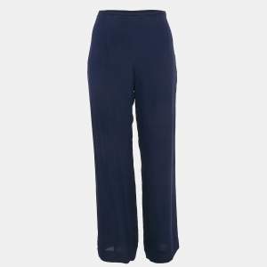 Armani Collezioni Navy Blue Silk Wide-Leg Pants M