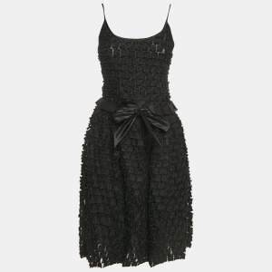 Armani Collezioni Black Embroidered Organza Tie-Up Detail Sleeveless Mini Dress S