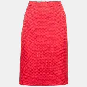 Armani Collezioni Red Checked Pattern Silk Knee-Length Skirt L