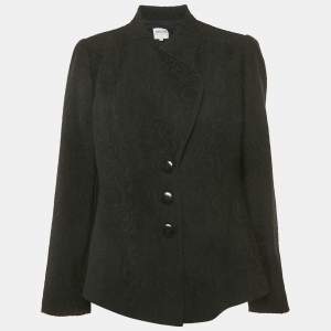 Armani Collezioni Black Jacquard Wool Button Front Blazer L