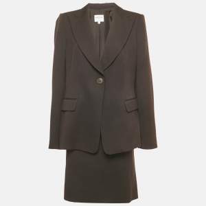Pre Owned Armani Collezioni Brown Wool Skirt Suit XL