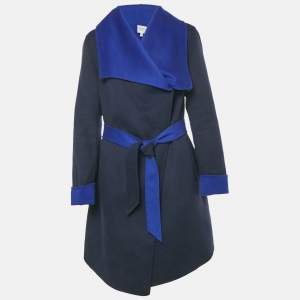 Armani Collezioni Blue Wool Felt Double Fabric Coat L