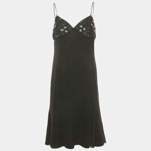 Armani Collezioni Black Chiffon Sequin Embellished Mini Dress M