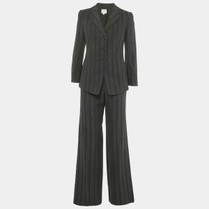 Pre Owned Armani Collezioni Black Patterned Wool Blend Flared Pant Suit  M/L   