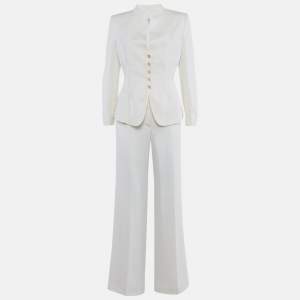 Pre Owned Armani Collezioni Cream Crepe Tailored Suit M