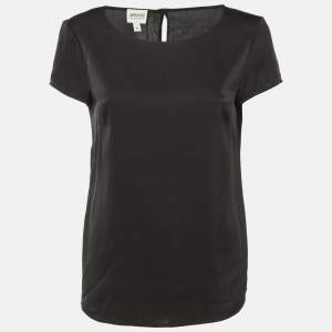 Pre Owned Armani Collezioni Black Silk Short Sleeve Top M
