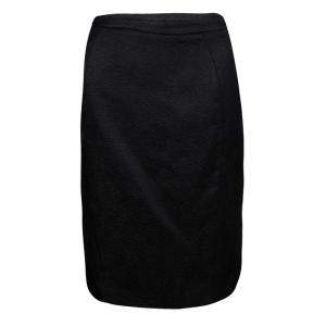 Armani Collezioni Black Textured Wool Silk Pencil Skirt S