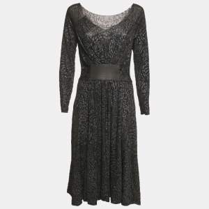 Pre Owned Armani Collezioni Black/Blue Glitter Print Jersey Midi Dress M