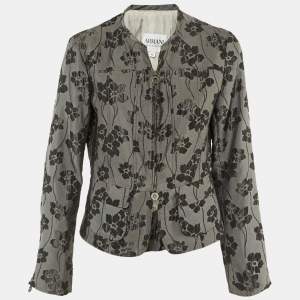Pre Owned Armani Collezioni Grey Floral Jacquard Jacket L
