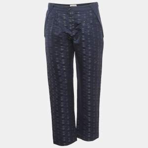 مملوكة مسبقًا Armani Collezioni Navy Blue Dash Print Jacquard Straight Fit Pants S