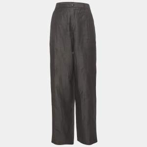 Pre Owned بنطلون أرماني كالزوني قطن أسود ساق عريضة كبير