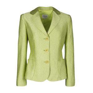 Pre Owned Armani Collezioni Textured Lime Green Three Button Blazer S