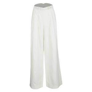 Pre Owned Armani Collezioni Off White Linen Wide Leg High Waist Pants L