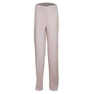 Pre Owned Armani Collezioni Pale Pink Linen Silk Wide Leg Pants L